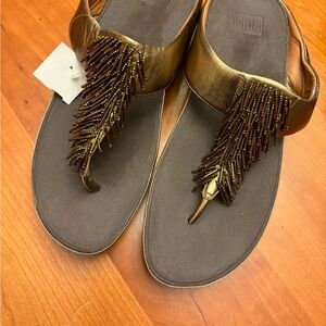 FitFlop Metallic Gold Beaded Thong Sandals